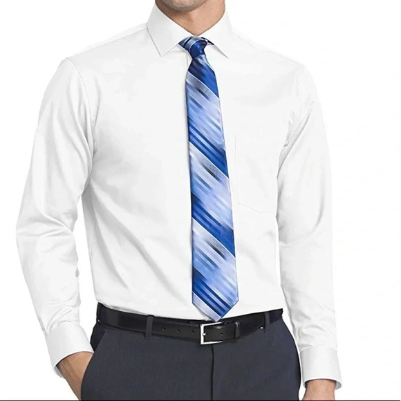 Van Heusen White Dress Shirt Regular Fit Flex Collar Solid Collar XL Size 17 New - Picture 1 of 8